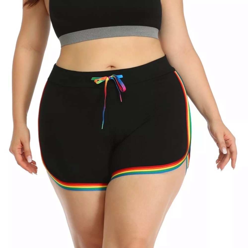 NWOT Rainbow dolphin hem black active shorts